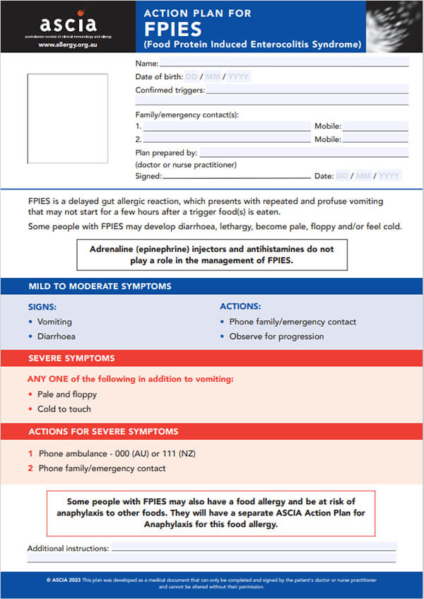 ASCIA Action Plan for FPIES 2023