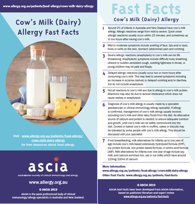 Fast Facts Cow's milk allergy (dairy)