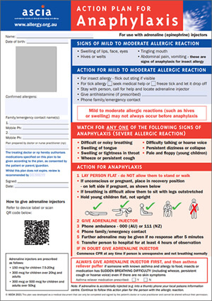 ASCIA Action Plan for Anaphylaxis (RED) for use with adrenaline autoinjectors 2021