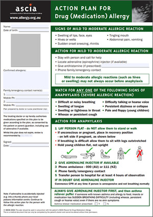 ASCIA Drug Allergy Action Plan 2021