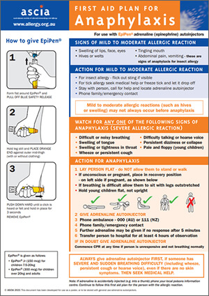 ASCIA First Aid Plans for Anaphylaxis (ORANGE) for use with EpiPen® adrenaline autoinjectors 2021