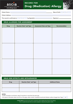 ASCIA Drug Allergy Record 2023