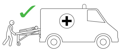 person having anaphylaxis being carried on a trolley bed to the ambulance