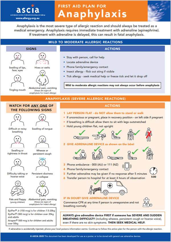ASCIA First Aid Plan Anaphylaxis General 2025 - ReadSpeaker will audio describe text and images shown in main panel. 
