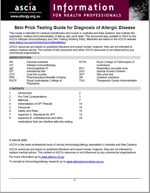 Skin Prick Testing Australasian Society Of Clinical Immunology And Allergy Ascia