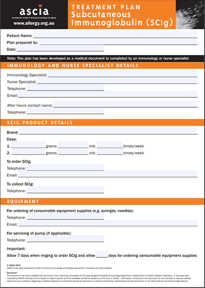 ASCIA SCIg treatment plan